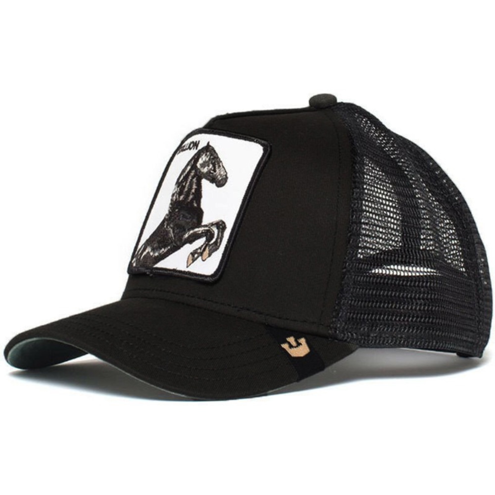 Goorin Bros Black Trucker Hat with Horse Patch